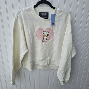 NEW Peanuts Snoopy Women's Cream Sweater with Pink Heart Design Medium